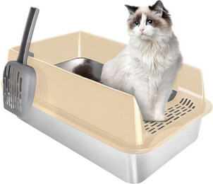 Produktbild von JEOBEST Katzentoilette Katzenklo Edelstahl XL, Offene Katzenklo, Nicht klebrig, mit Pedals und Schaufel, Geruchsfrei und langlebig