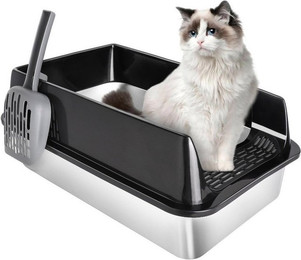 Produktbild von JEOBEST Katzentoilette Katzenklo Edelstahl XL, Offene Katzenklo, Nicht klebrig, mit Pedals und Schaufel, Geruchsfrei und langlebig