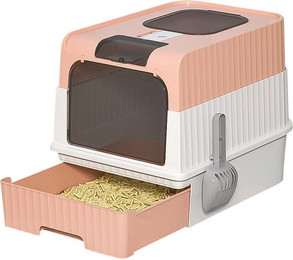 Produktbild von JEOBEST Katzentoilette Katzenklo Faltbare, Katzentoilette, mit Deckel, ausziehbares Tablett, Auslaufsicher, geruchsresistent, Spritzwassergesc (mit Schaufel)