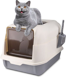 JEOBEST Katzentoilette Katzenklo mit Schaufel, Toilet, Offene Toilette - Grau Bodenschale, Hoher Abnehmbarer Rand, Für große Katzen, Kätzchen 36 x 51 x 34cm – Bild 1 von 5