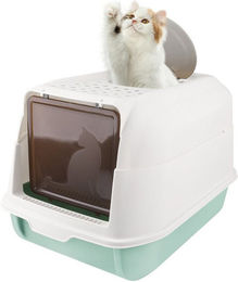 JEOBEST Katzentoilette Katzenklo mit Schaufel, Toilet, Offene Toilette - HellBlau Bodenschale, Hoher Abnehmbarer Rand, Für große Katzen, Kätzchen 36 x 51 x 34cm – Bild 1 von 5