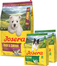 Produktbild von JOSERA Duck and Salmon Junior Mini für Entwicklung von Welpen kleiner Rassen 10 kg + 2x900g GRATIS