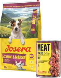 Produktbild von JOSERA Mini Adult Salmon and Chicken glutenfreies Futter mit Soße für kleine Hunderassen 10kg + 800g GRATIS