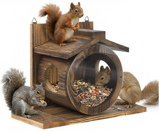 JOYOLEDER Eichhörnchenkobel Futterhaus Eichhörnchen Wetterfest mit Runden Transparentes Fenster, Futterstation Eichhörnchen für Draußen, mit Belüftungslöchern – Bild 1 von 5