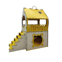 Produktbild von Jungengel 2-stöckiges Katzenhaus Gelb-Weiß mit Treppe und Fenster
