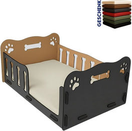 Jungengel Hundebett Hundeliege Holz Indoor Hunde-Schlafplatz mit Kissen 52x32x20 cm, Erhältlich in 10x Farben, Einfacher Aufbau - Stecksystem, inkl. Kissen – Bild 1 von 5