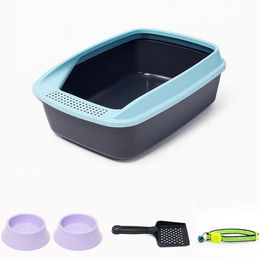 Produktbild von Jungengel Katzentoilette Set mit Rand & Zubehör – Schaufel, Näpfe, Halsband Katzenstreu-WC, Hygienische Katzentoilette, leicht zu reinigen, in Mint oder Lila