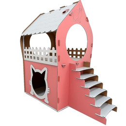 Produktbild von Jungengel Tierhaus Zweistöckiges Katzenhaus aus MDF – Pink & Weiß – in XL, XXL, 3XL, Farbenfrohes Design, Werkzeugloser Aufbau, Katzenfenster, Balkon