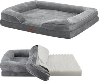 Produktbild von Juskys Tierbett Sheena, Stoff, Flanell (100 % Polyester), orthopädisch, waschbar und rutschfest, gepolsterter Rand