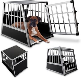 Produktbild von Juskys Tierreisebox Alu-Hundetransportbox in 4 versch. Größen: M, L, L-X, XL, Auto Hundebox robust und pflegeleicht, Gittertür verschließbar