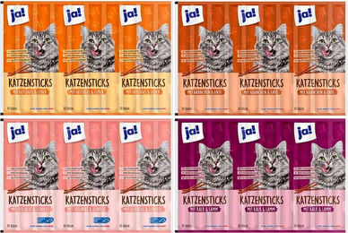 Produktbild von ja! Feine Katzensticks Mischkarton 60x10 Stück Katzen Leckerlis Crunchy Sticks - 60 x 10 Stk.