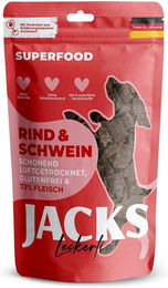 Produktbild von JACKS Splitter Soft Hundesnack Trockenfleisch Rind und Schwein getreidefrei 90g
