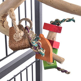 Java Kletter- und Sitzstange aus Holz mit Intelligenzspielzeug für Großsittiche und Papageien Größe S – Bild 1 von 5