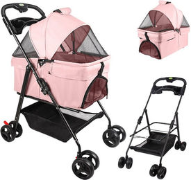 JEOBEST 2in1 Hundebuggy mit Transportbox und Aufbewahrungskorb, faltbar, wasserdicht, Rosa, für kleine bis mittlere Hunde – Bild 1 von 5