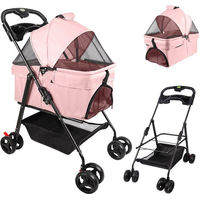 Produktbild von JEOBEST 2in1 Hundebuggy mit Transportbox und Aufbewahrungskorb, faltbar, wasserdicht, Rosa, für kleine bis mittlere Hunde