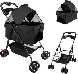 JEOBEST 2in1 Hundebuggy mit Transportbox und Tasche für kleine bis mittlere Hunde, Schwarz, wasserdicht und faltbar – Bild 1 von 5