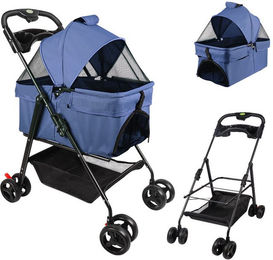 JEOBEST 2in1 Hundebuggy und Transportbox für kleine und mittlere Hunde, faltbar, blau, wasserdicht mit Metallrahmen und Sicherheitsgurt – Bild 1 von 5