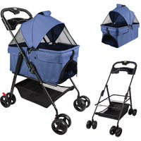 Produktbild von JEOBEST 2in1 Hundebuggy und Transportbox für kleine und mittlere Hunde, faltbar, blau, wasserdicht mit Metallrahmen und Sicherheitsgurt