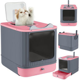 JEOBEST Haubentoilette für Katzen mit Deckel, Schaufel und Aktivkohlefilter, Rosa – Bild 1 von 5