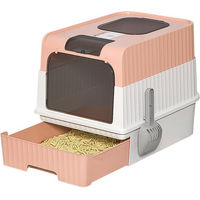 Produktbild von JEOBEST Haubentoilette für Katzen Rosa mit Deckel und ausziehbarem Tablett inklusiv Schaufel