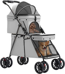 JEOBEST Hundebuggy Doppelter Haustierkinderwagen für Hunde und Katzen aus Oxford-Gewebe Grau bis 30 kg – Bild 1 von 5