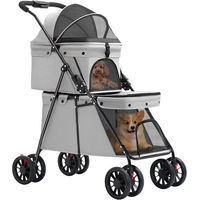 Produktbild von JEOBEST Hundebuggy Doppelter Haustierkinderwagen für Hunde und Katzen aus Oxford-Gewebe Grau bis 30 kg