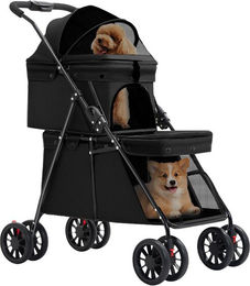 JEOBEST Hundebuggy Doppelter Haustierkinderwagen für Hunde und Katzen aus Oxford-Gewebe Schwarz bis 30 kg – Bild 1 von 5