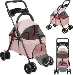 JEOBEST Hundebuggy und Katzenbuggy faltbar aus Oxford-Gewebe in Rosa für kleine Hunde und Katzen – Bild 1 von 5