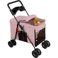 Produktbild von JEOBEST Hundebuggy und Katzenbuggy für kleine und mittelgroße Hunde und Katzen aus Oxford-Gewebe in Rosa, faltbarer Hundetrolley mit 360 Grad Rollen