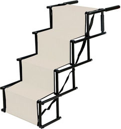 JEOBEST Hunderampe Tiertreppe mit 4 Stufen für Hunde und Senioren, beige, höhenverstellbar und klappbar – Bild 1 von 5
