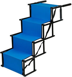 JEOBEST Hunderampe Tiertreppe mit 4 Stufen für Senioren aus Edelstahl in Blau klappbar und wasserabweisend – Bild 1 von 4