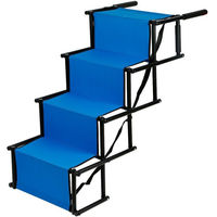 Produktbild von JEOBEST Hunderampe Tiertreppe mit 4 Stufen für Senioren aus Edelstahl in Blau klappbar und wasserabweisend