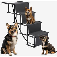 Produktbild von JEOBEST Hunderampe Tiertreppe mit 4 Stufen für Senioren, höhenverstellbar und klappbar, Schwarz