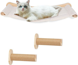 JEOBEST Katzen-Hängematte als Wand-Kletterwand aus Massivholz inklusive 2 Katzentreppen für erwachsene Katzen – Bild 1 von 3