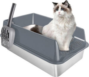 JEOBEST Katzentoilette aus Edelstahl Offene Schalentoilette Größe L für Katzen – Bild 1 von 5
