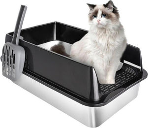 JEOBEST Katzentoilette aus Edelstahl XL Offene Schalentoilette für Katzen – Bild 1 von 3