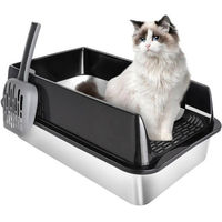 Produktbild von JEOBEST Katzentoilette aus Edelstahl XL Offene Schalentoilette für Katzen