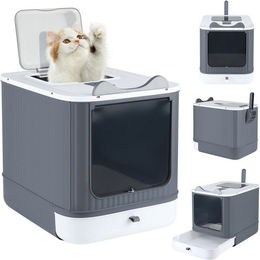 JEOBEST Katzentoilette Haubentoilette aus Kunststoff mit Deckel, Schaufel und Aktivkohlefilter für Katzen – Bild 1 von 4