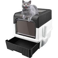 Produktbild von JEOBEST Katzentoilette mit Deckel und ausziehbarem Tablett Top-Entry aus Kunststoff Schwarz inklusive Schaufel