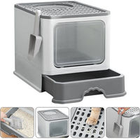 Produktbild von JEOBEST Katzentoilette Top-Entry mit Deckel und ausziehbarem Tablett Grau 50 x 38 x 37 cm