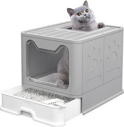 JEOBEST Katzentoilette Top-Entry mit Schubladensystem aus Kunststoff Grau – Bild 1 von 5