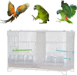 JEOBEST Vogelkäfig Brutkäfig für Papageien mit Trennmöglichkeit, herausnehmbarem Tablett und 4 Sitzstangen aus Stahl und Kunststoff in Weiß und Silber – Bild 1 von 3