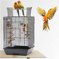 Produktbild von JEOBEST Vogelkäfig für Papageien aus Stahl und Kunststoff mit 3 Sitzstangen und herausnehmbarem Tablett in Schwarz