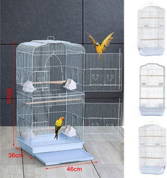 JEOBEST Vogelkäfig für Papageien aus Stahl und Kunststoff mit 3 Sitzstangen, Vogelspielzeug und Futternapf in Weiß – Bild 1 von 3