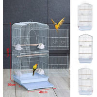 Produktbild von JEOBEST Vogelkäfig für Papageien aus Stahl und Kunststoff mit 3 Sitzstangen, Vogelspielzeug und Futternapf in Weiß
