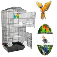 Produktbild von JEOBEST Vogelvoliere für Papageien aus Stahl und Kunststoff mit 3 Sitzstangen, Vogelspielzeug und Futternapf in Schwarz