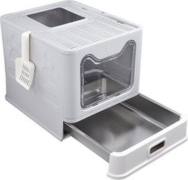 JEOBEST XXL Haubentoilette für Katzen mit Edelstahl-Schublade und Anti-Streu-Design in Grau – Bild 1 von 5