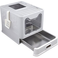 Produktbild von JEOBEST XXL Haubentoilette für Katzen mit Edelstahl-Schublade und Anti-Streu-Design in Grau