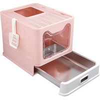 Produktbild von JEOBEST XXL Haubentoilette für Katzen mit Edelstahl-Schublade und Anti-Streu-Design in Rosa