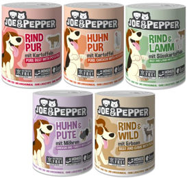 Joe & Pepper Hund Nassfutter Mixpaket 12 x 400g Dose Getreidefrei mit hohem Fleischanteil Rind Lamm Wild Huhn Pute Stückchen in Sauce - 6 x 400 g – Bild 1 von 3